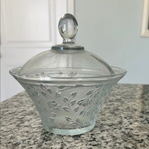 Vintage KIG Indonesia Rose Floral Glass Candy Dish with A Lid